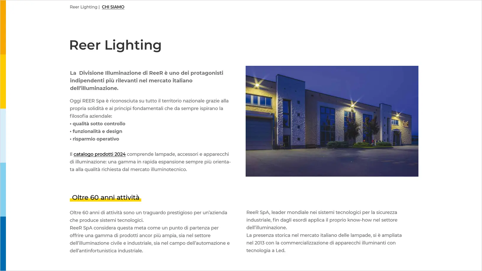 Il sito ReeR Lighting: pagina chi siamo