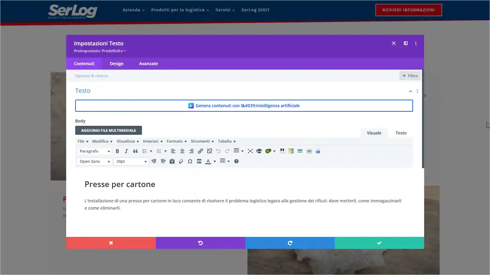 SerLog la costruzione delle pagine del sito