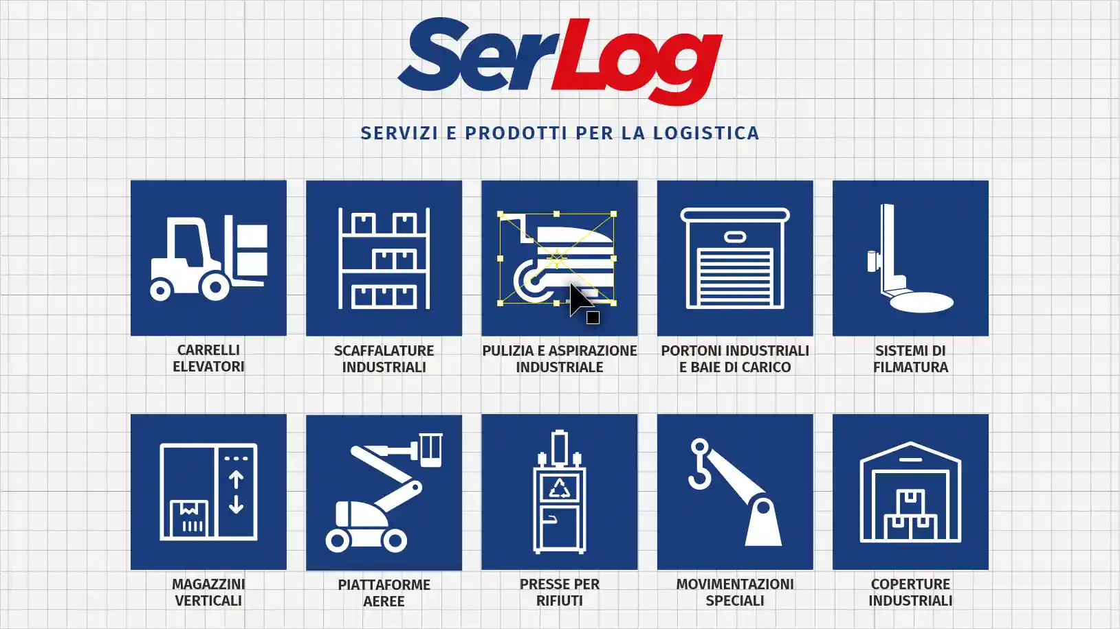 Il design vettoriale delle icone della home page di SerLog Prodotti per la logistica