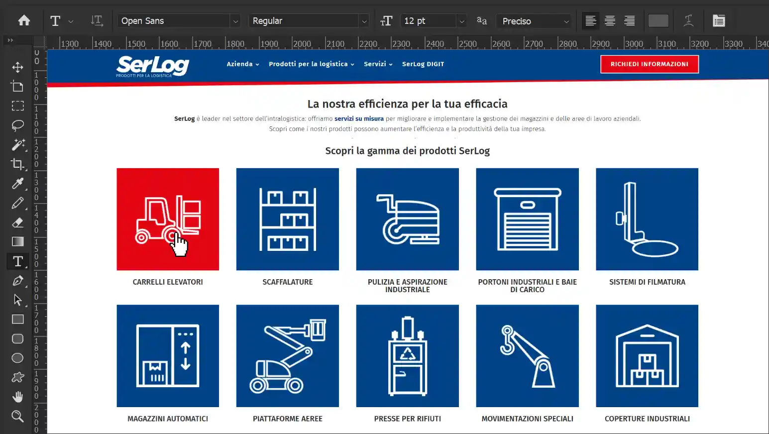 Progettazione della home page di SerLog Prodotti per la logistica